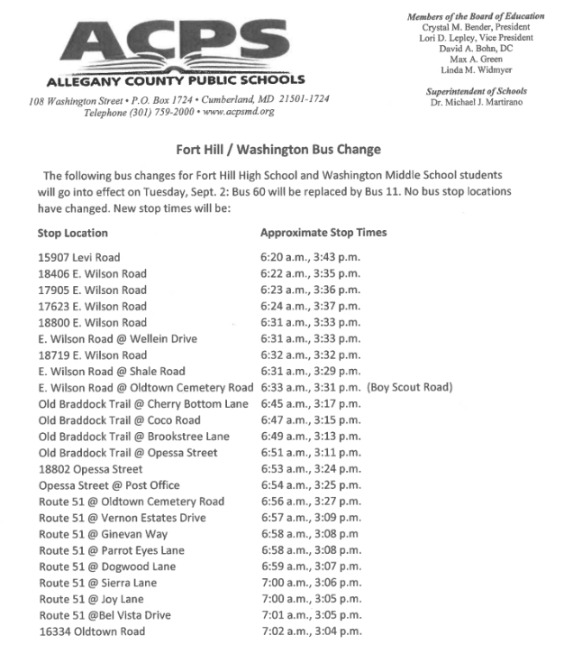 Fort Hill Bus Changes
